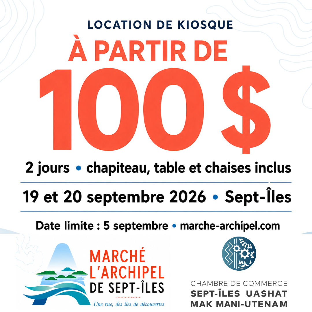 Location de kiosque à partir de 100 $ pour 2 jours, chapiteau, table et chaises inclus — 19 et 20 septembre 2026, date limite le 5 septembre